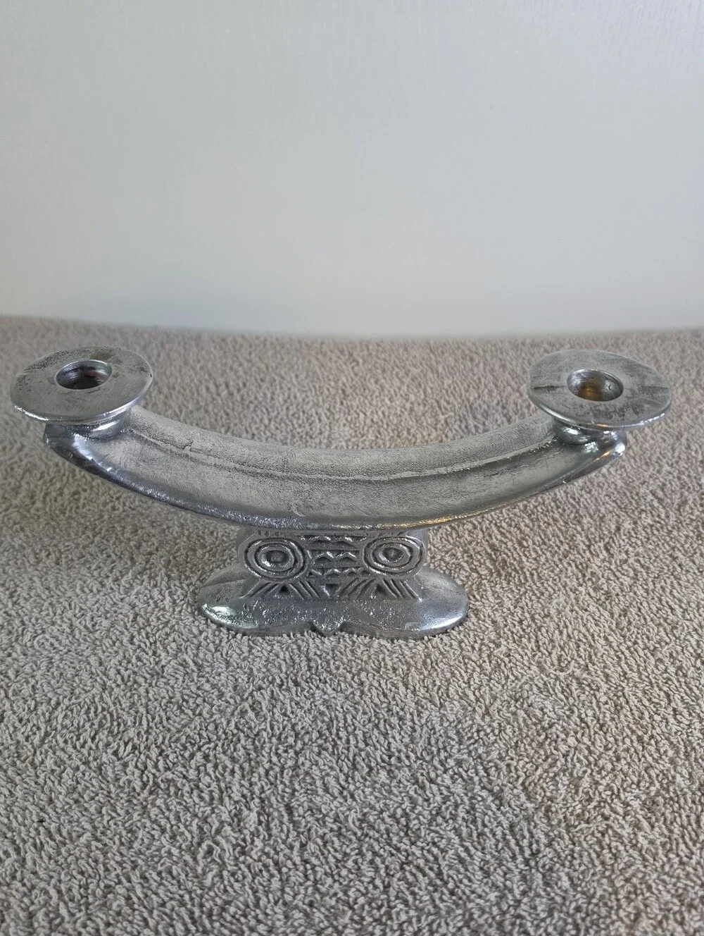 Vintage Metal Csndlestick Designed In The Style Of A Traditional Shona Headrest